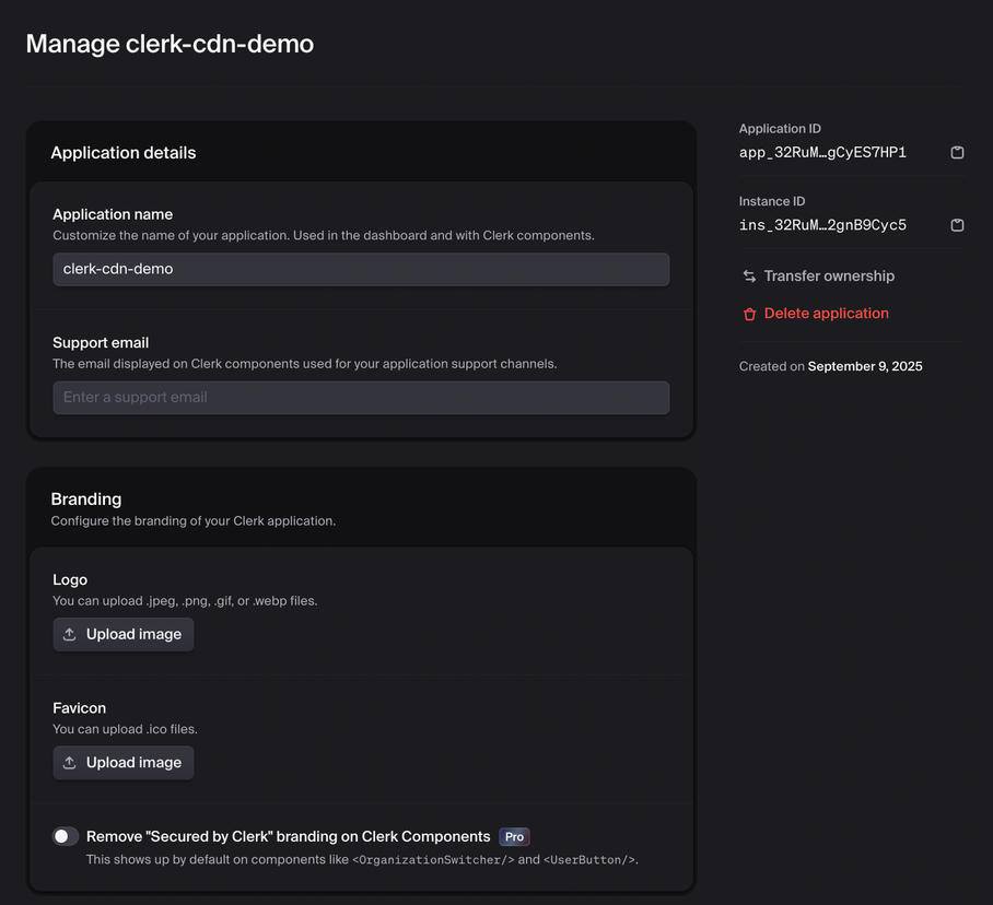 Clerk Settings: Applications > Settings (1)