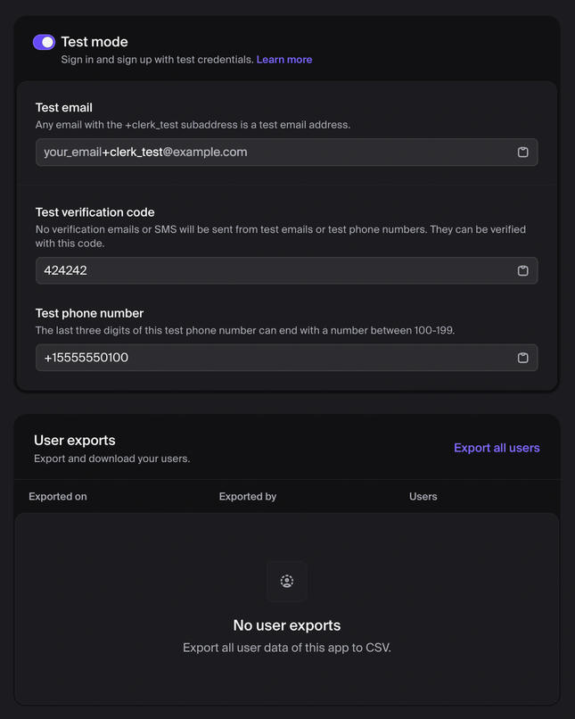 Clerk Settings: Applications > Settings (2)