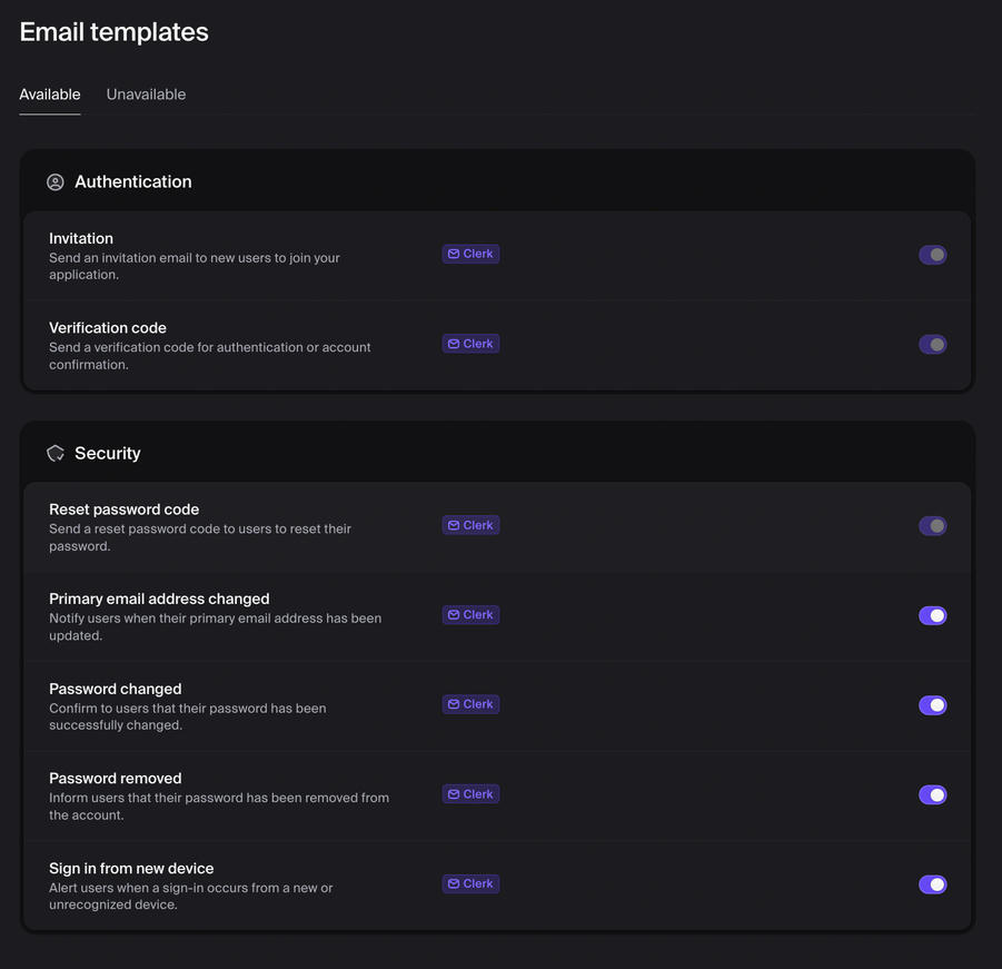 Clerk Settings: Customization > Emails