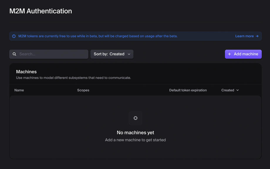 Clerk Settings: Developers > M2M authentication