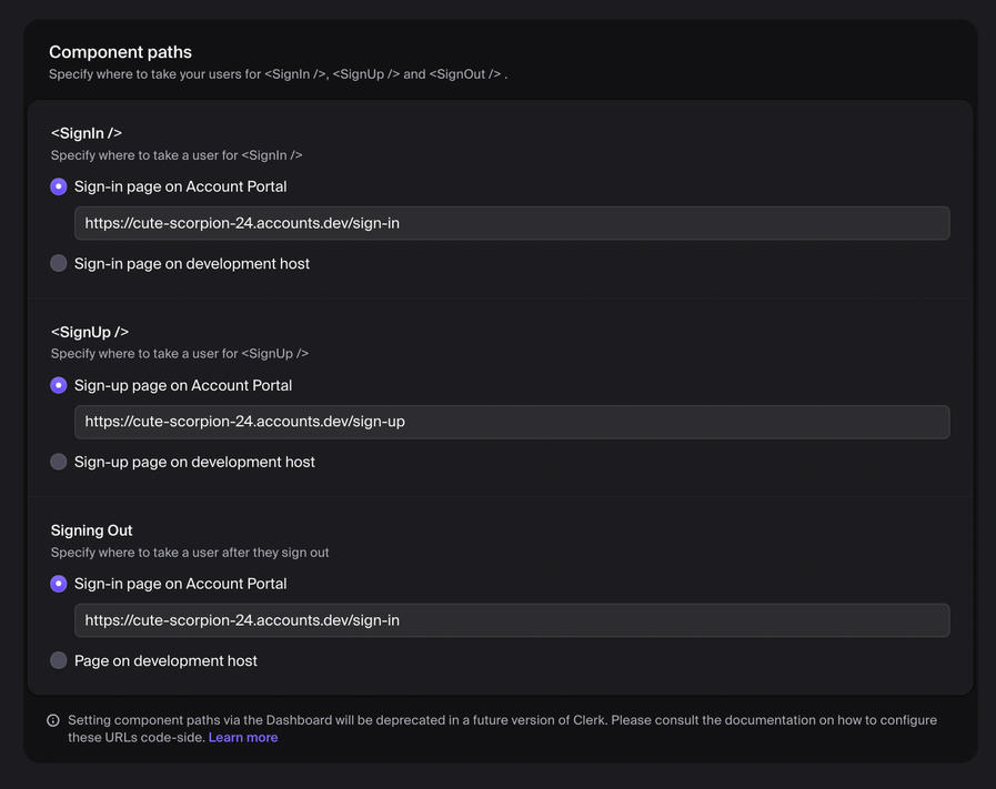Clerk Settings: Developers > Paths (2)