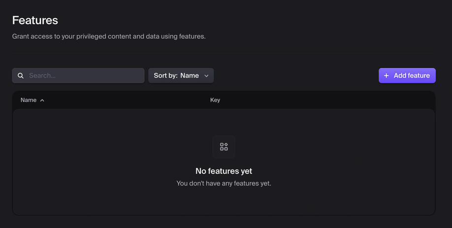 Clerk Settings: Feature management > Features