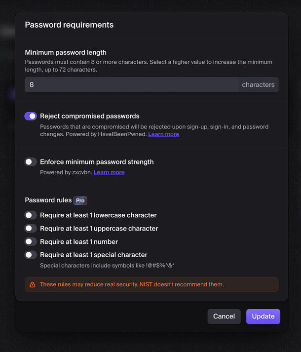 Clerk Error: Compromised password message