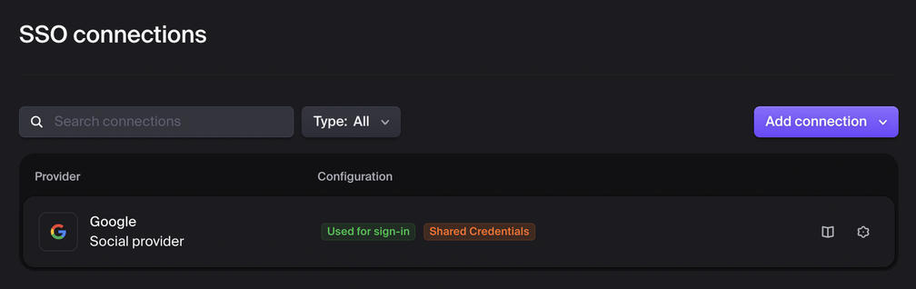 Clerk Settings: SSO connections (overview)